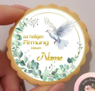 Produktbild von Firmung Taube Efeu Gold  klein rund Aufleger 1 Seite A4 Saracino Cake Paper - leicht raue Oberfläche keine - einfach selber ausschneiden 4,5 cm 24 Stk.