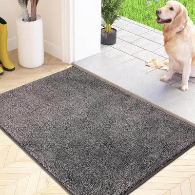 Produktbild von FCSDETAIL Schmutzfangmatte Innen 60x90cm rutschfest waschbar Fußmatte Eingang Haustür Flur Hellgrau-schwarz