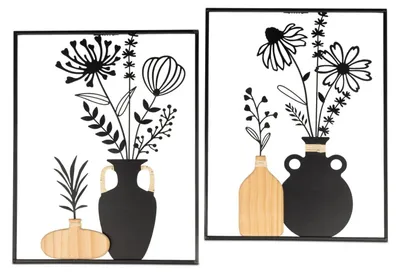 Produktbild von Wandobjekte BLUMEN IN VASE, 30x40cm, 2er-Set, Metall im Holzrahmen, Formano Wand