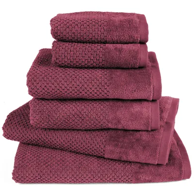 Produktbild von Pure Label 6-TLG Handtücher Set mit Aufhängeschlaufen aus Baumwolle - 2x Badetuch 70x140 cm 2x Handtuch 50x100 cm 2x Gästetuch 30x50 cm, Beere