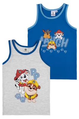 Produktbild von Paw Patrol Unterhemd für Jungen - Kinder Tank Top Hemdchen Unterwäsche Blau/Grau (2er Pack) 110-116