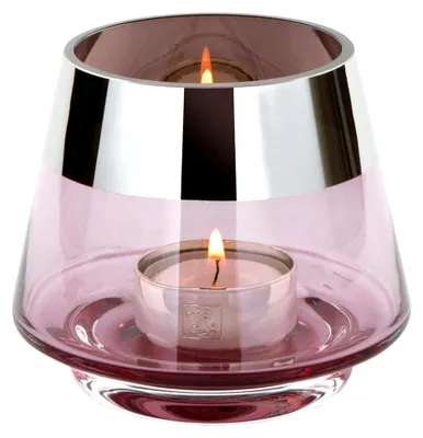 Produktbild von Teelichthalter in Rosa Ø 11 cm aus Glas mit silbernem Rand