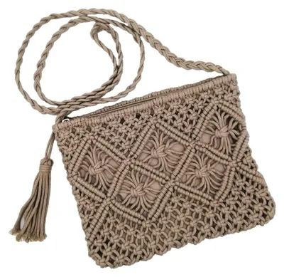 Produktbild von Omgoods – Kleine, handgefertigte Macramé-Umhängetasche mit Fransen, ideal für den Sommer