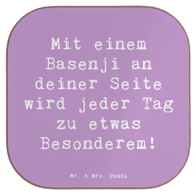 Produktbild von Mr. & Mrs. Panda Untersetzer für Gläser Spruch Basenji Freude - Lavendeltraum - Geschenk, Zuneigung, Hunde, Tischuntersetzer, Hunderassen Beschreibung, Hunderasse