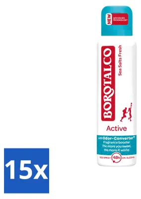 Productafbeelding van 15 x Borotalco Active Deodorant Spray Zeesalz & Fris - 150 ml - Voordeelverpakking - 15 stuks