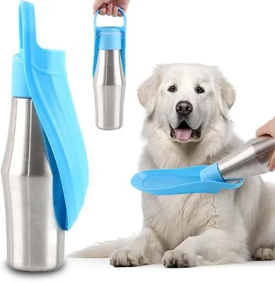 Produktbild von Famanu Trinkflasche für Hunde 750 ml - Edelstahl - Antibakteriell - Leckfrei - Faltbar - Blau