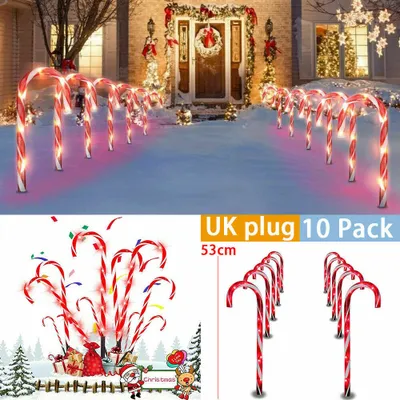 Produktbild von 10 LED Zuckerstangen Garten Weihnachts Beleuchtung Deko Timer Outdoor Gartendekoleuchten