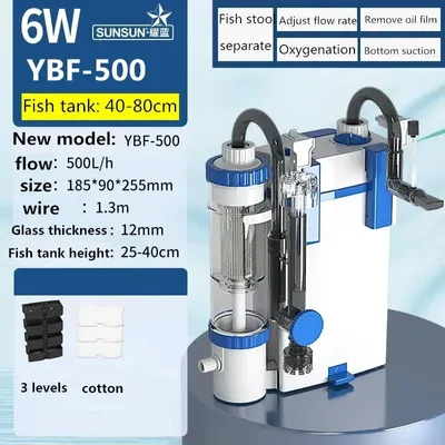 Produktbild von Aquarium Filterpumpe YBF-500 - Wand-Innenfilter 6W 500 l/h - Sauerstoffzufuhr - Wasserreinigung - Leiser Betrieb - Für Fischbecken - EU 220-240V