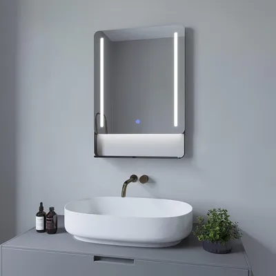Produktbild von rechteckiger LED-Badezimmerspiegel Badezimmerspiegel mit LED-Beleuchtung, 70*50 cm | kaltweiß 6400K, beschlagfrei, dimmbarer Touch-Schalter, mit Ablage