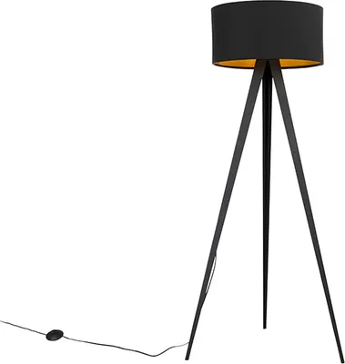 Produktbild von Qazqa Modern Tripod Lampe, Tripod Leuchte - Ilse - Schwarz Gold, Rund, max. 60W, Geeignet für LED, 136cm, Ideal als Wohnzimmerlampe