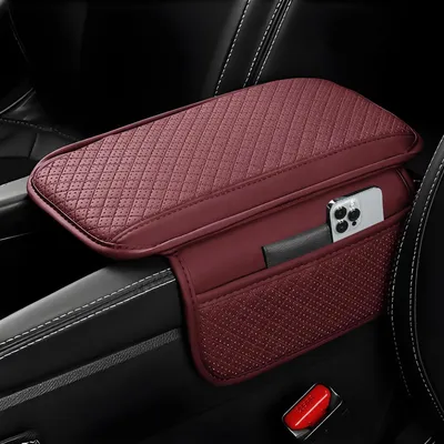 Produktbild von Armlehnen Polster Auto mit 2 Autositz Organizer, Universelle Leder Mittelkonsole Abdeckung Rot