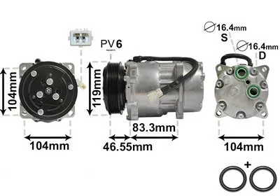 Produktbild von VAN WEZEL 0900K161 SD7V16 Klimaanlage Klimakompressor PAG 46 R134a passend für PEUGEOT 206 Schrägheck (2A/C) 206 SW (2E/K) für CITROËN