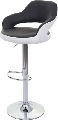 Produktbild von Barhocker HWC-F16, Barstuhl Tresenhocker Drehhocker, mit Lehne Kunstleder  schwarz-weiß