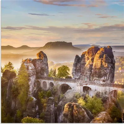 Produktbild von ARTland Wandbild Alu für Innen & Outdoor Sächsische Schweiz Basteibrücke Größe: 70x70 cm