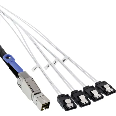 Produktbild von InLine® Mini SAS HD Kabel, SFF-8644 zu 4x SATA, 6Gb/s, 0,5m