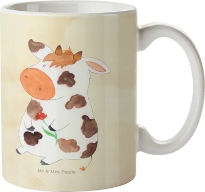 Produktbild von Mr. & Mrs. Panda Kindertasse Kuh - Vintage - Geschenk, Camping Tasse, Hof, Milch, Bauernhof, Kühe, Landwirtin, Plastikbecher, Haferl, Kinderbecher, Spruch, Pott