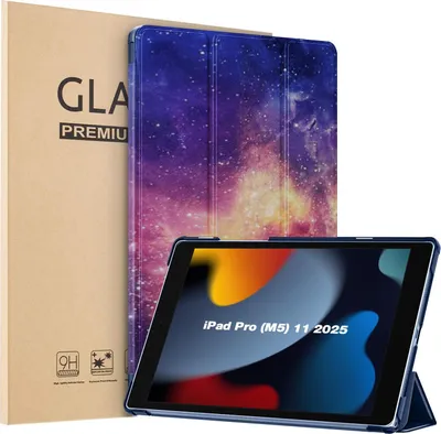 Produktbild von Schutzhülle + 2x 9H Display Glas für Apple iPad Pro 8. Gen (M5) 2025 11 Zoll Cover Case Schutz Tablet Farbe: Nighttime