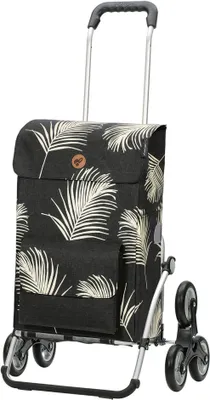 A shopping trolley with a palm leaf pattern.