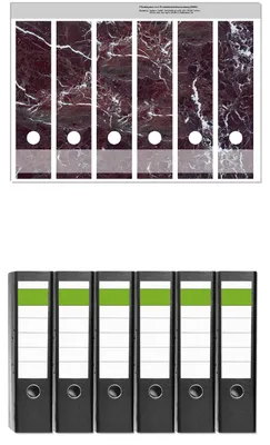 Produktbild von Wallario 6 Stück breite Ordner inkl. Klebeetiketten mit Motive Roter Marmor-Optik -  Set mit Rückenschildern / Ordnerrücken Stickern