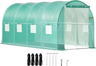 Produktbild von VEVOR Foliengewächshaus 4,6x2,1x2,1m Bogendach Gewächshaus Verzinkter Stahlrahmen PE Abdeckung Frühbeet Treibhaus Wasserdicht UV-Beständig Grün Mobiler Folientunnel Ideal für Anbau von Gemüse Blumen