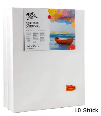 Produktbild von Mont Marte Weiße Leinwände Keilrahmen Set zum Bemalen, 40cm x 50cm Großpack mit 10 bespannten Keilrahmen, aus Baumwolle, 280 g/m²,für Anfänger & Profi