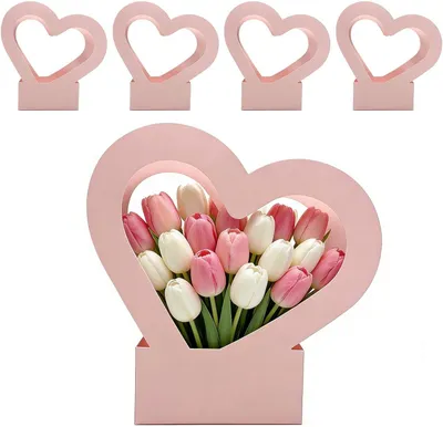 Productafbeelding van Bloementas Hartvormig - Bloemendraagtas Boeket - Bloemen Presenteren - Hartvormig Ontwerp - 5 stuks - Roze