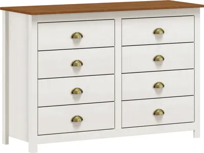 Produktbild von Möbilia Kommode | 8 Schubladen | Kiefer massiv | weiß-braun | B 125 x T 41 x H 85 cm | 19020023 | Serie KOMMODE