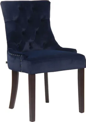 Produktbild von CLP Esszimmerstuhl Aberdeen Samt mit Gestell aus Kautschukholz  und Sitzhöhe von 50 cm blau Gestell Farbe antik