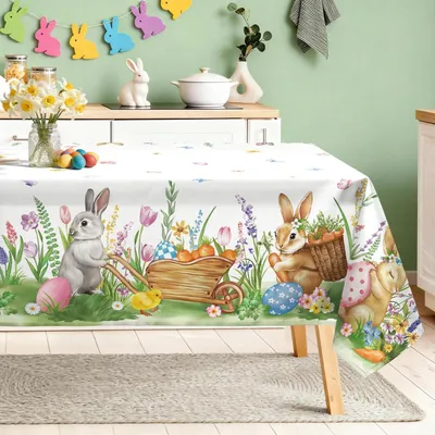 Produktbild von Tischdecke Ostern Hase Rechteckig Polyester 152 x 213 cm Waschbar