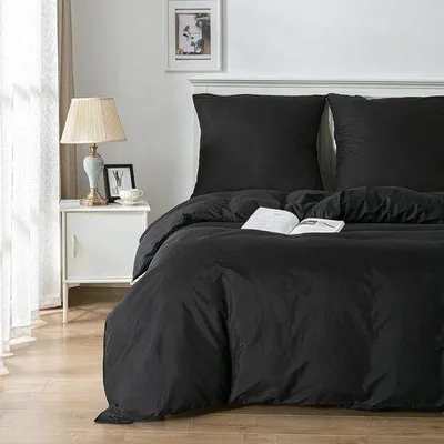 Zdjęcie produktu dla Zestaw pościeli, 135 x 200 cm, 3-częściowy, czarny, poszewka na kołdrę z mikrofibry 135 x 200 cm + 1 poszewka na poduszkę 80 x 80 cm z zamkiem błyskawicznym