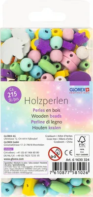 Produktbild von Holzperlen Einhorn mit Kordel 215 Stück