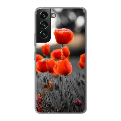 Produktbild von MuchoWow® Handyhülle Schutzhülle Hülle für Samsung Galaxy S22 Rote Mohnblumen vor schwarzem und weißem Hintergrund Silikon Softcase Handy Hülle - Mobiltelefonhülle