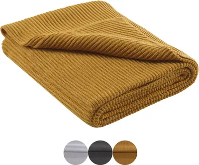 Obrázok produktu pre WOMETO eko útulná pletená deka 140x190 žltá - pletená deka teplá mäkká deka s elegantným a jednoduchým pleteným vzorom