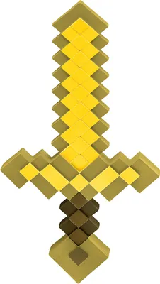 A golden Minecraft sword on a white background.