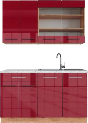 Produktbild von Singleküche Vicco Fame-Line Bordeaux Hochglanz/Goldkraft Eiche 140 cm , AP Marmor, Model 42580