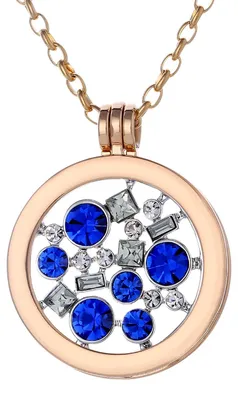 Produktbild von Morella Damen Halskette gold 70 cm Edelstahl mit Anhänger und Coin 33 mm Glitzerwelt blau silber in Schmuckbeutel
