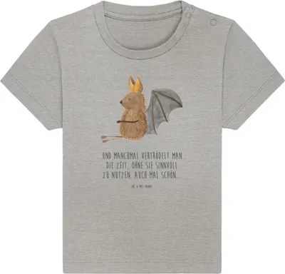 Produktbild von Mr. & Mrs. Panda  T-Shirt Fledermaus Sitzen 6. - 12. Monat - Heather Grey - Geschenk, Baby, Babyshirt, Motivation, Shirt, Lustige Sprüche, Fledermäuse, Entspannen, Top