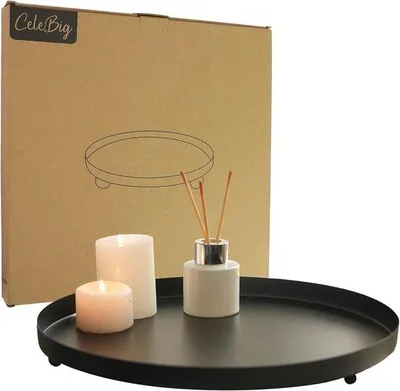 Obrázek produktu pro Kulatá dekorativní podložka, průměr 40 cm - černá, kovový vzhled, s nožičkami, vhodná pro svíčky a stolní dekorace