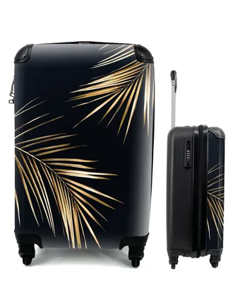 Produktbild von MuchoWow® Koffer Handgepäck Trolley Rollkoffer Kleine Reisekoffer mit 4 Rollen - Blätter - Pflanzen - Gold - Schwarz - Luxus - Cabin Size < 55x40x23 cm & 55x40x20 cm - Fotokoffer - Kabinenkoffer - Boardgepäck - Reise-Box - Reisekoffer - Reisegepäck - Koffer mit Bild - Trolley für Kinder