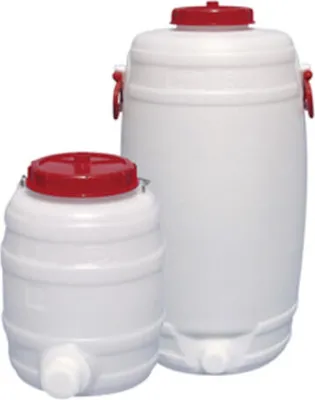 Produktbild von Rundfass HDPE - 125 l - Höhe 843 mm - weiß - Tragegriffe - Verschlusskappe