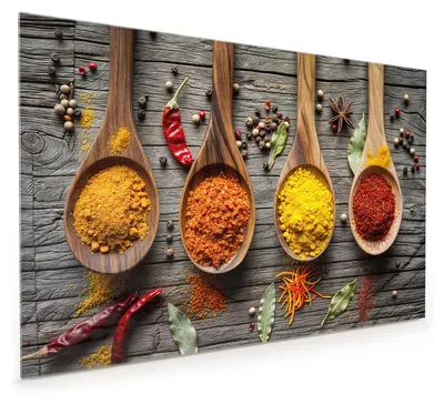 Produktbild von Küchenrückwand Spritzschutz Glas mit Motiv Gewürze auf Löffeln 40 x 40 cm