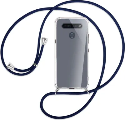 Produktbild von Handykette Backcover-Schutzhülle mit Band (Metall silberfarben) für LG K51S LM-K510 - dunkelblau