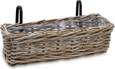 Produktbild von Rattan Balkonkasten natur - 44 x 17 cm - Weide Pflanzkorb mit Halterung - Balkon Garten Blumenkasten Pflanztopf Blumenkorb zum Einhängen an Geländer
