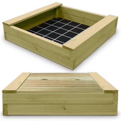Produktbild von Sandkasten XXL Bär Bohlen aus Kiefernholz 60 mm imprägniert Sandkiste Buddelkiste Sandbox : 120 x 120 cm mit passendem Deckel Größe: 120 x 120 cm mit passendem Deckel