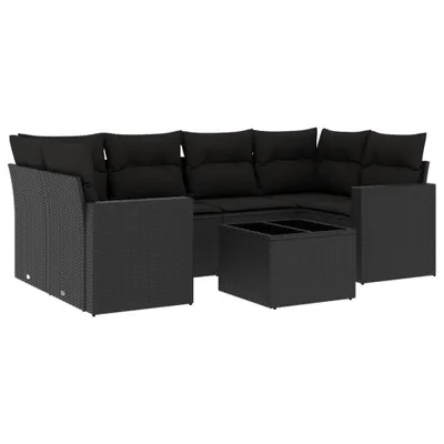 Produktbild von vidaXL 7-tlg. Garten-Sofagarnitur mit Kissen Schwarz Poly Rattan