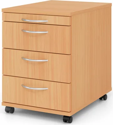 Produktbild von Rollcontainer Anssi | Buche | HxBxT 59x42,8x58cm | Bogengriff | 4 Schübe | Mit Schloss & Zentralverriegelung