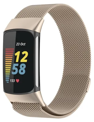 Produktbild von Für Fitbit Charge 6 / 5 Metall Stahl Mesh Armband mit Magnetverschluss Beige