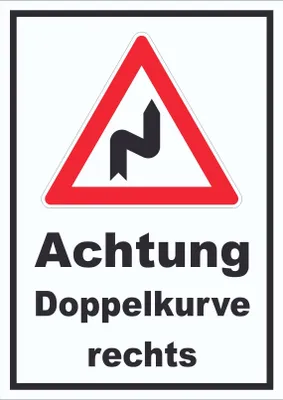 Produktbild von Schild Achtung Doppelkurve rechts A0 Rückseite selbstklebend