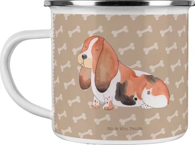 Produktbild von Mr. & Mrs. Panda Teetasse Hund Basset Hound - Hundeglück - Geschenk, becher emaille, Pott, Haferl, Süß, Tasse, Sprüche