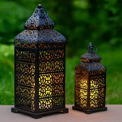 Immagine prodotto di Set di 2 lanterne per candele in stile marocchino, colore nero